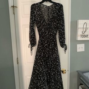 Long sleeve asymmetrical dress, floral print